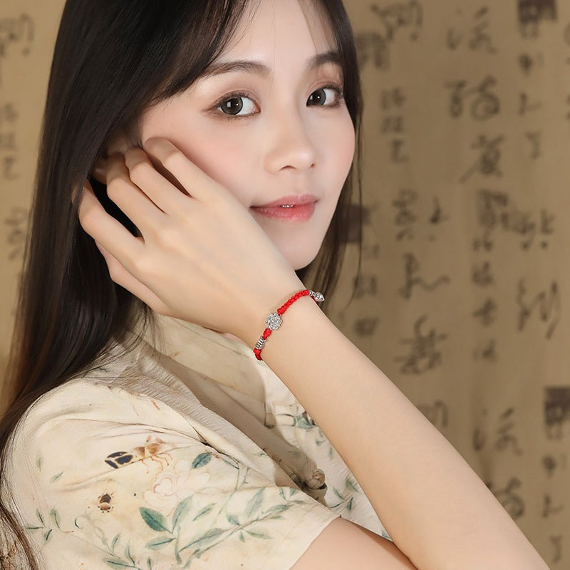 Zen Healing 925 Silver Lotus Luck Red String Bracelet