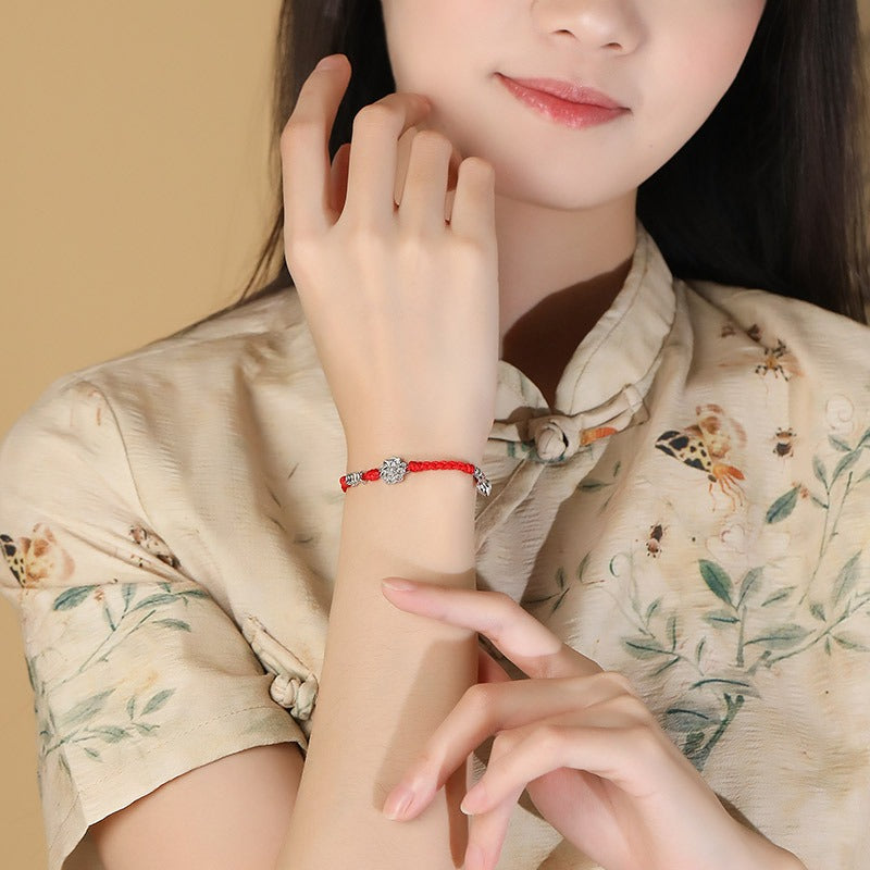 Zen Healing 925 Silver Lotus Luck Red String Bracelet