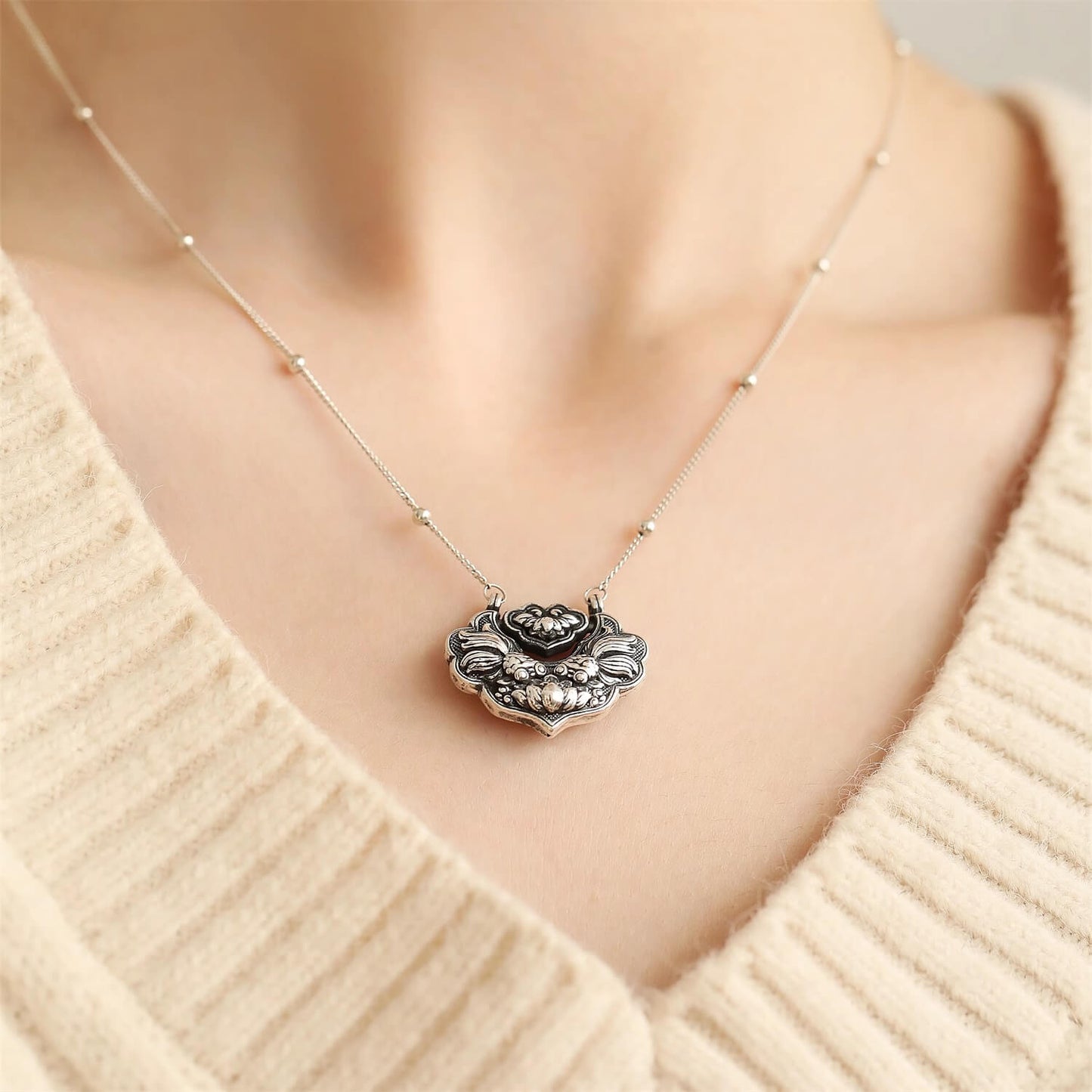 Zen Healing 925 Sterling Silver Koi Fish Safety Lock Pendant Necklace