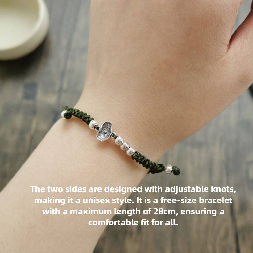 Zen Healing 925 Sterling Silver Lotus Luck Braided Bracelet