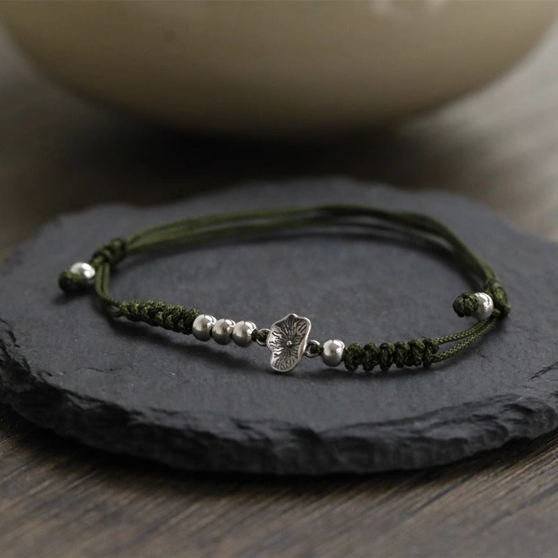 Zen Healing 925 Sterling Silver Lotus Luck Braided Bracelet