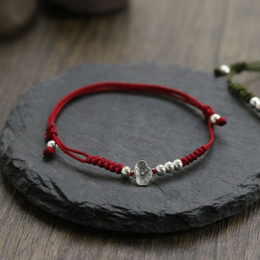 Zen Healing 925 Sterling Silver Lotus Luck Braided Bracelet