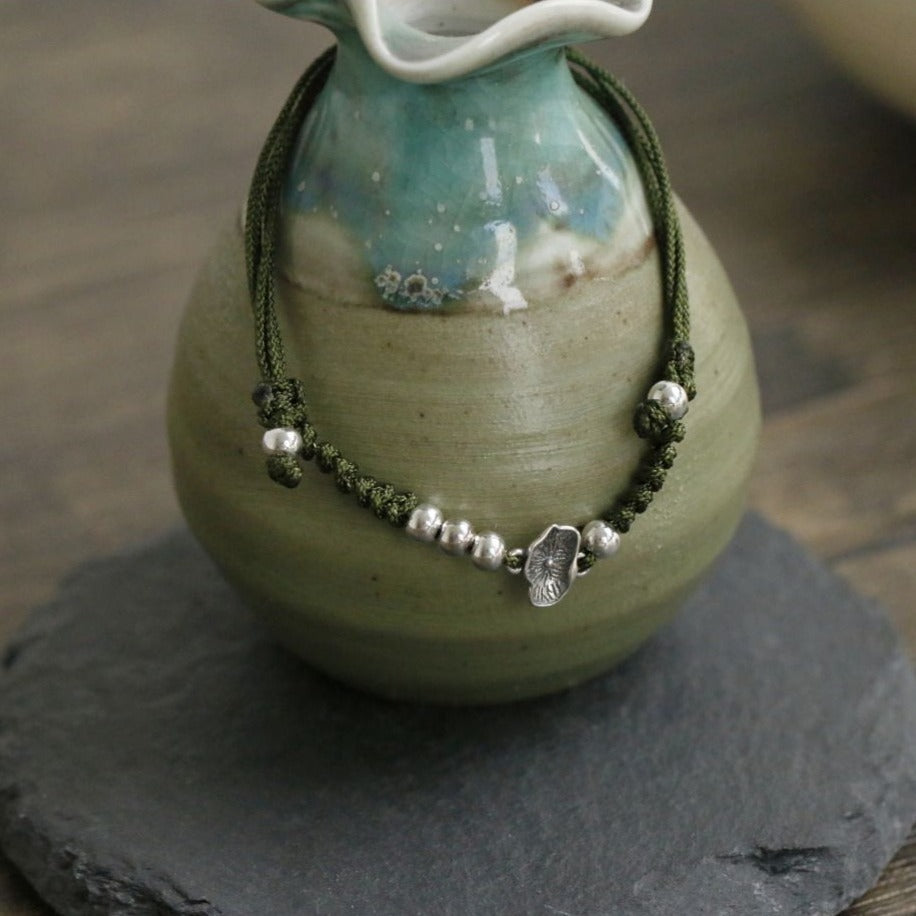 Zen Healing 925 Sterling Silver Lotus Luck Braided Bracelet