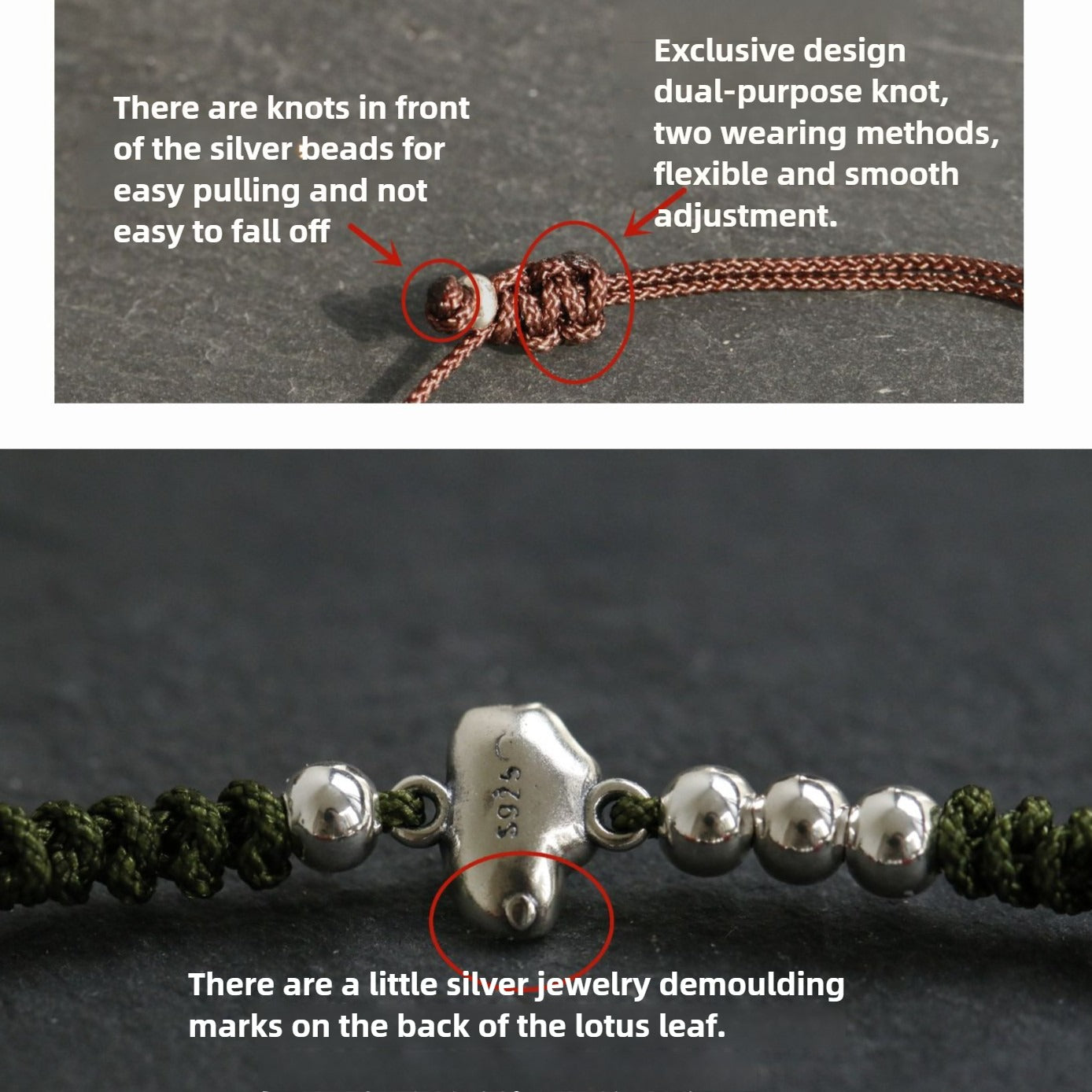 Zen Healing 925 Sterling Silver Lotus Luck Braided Bracelet