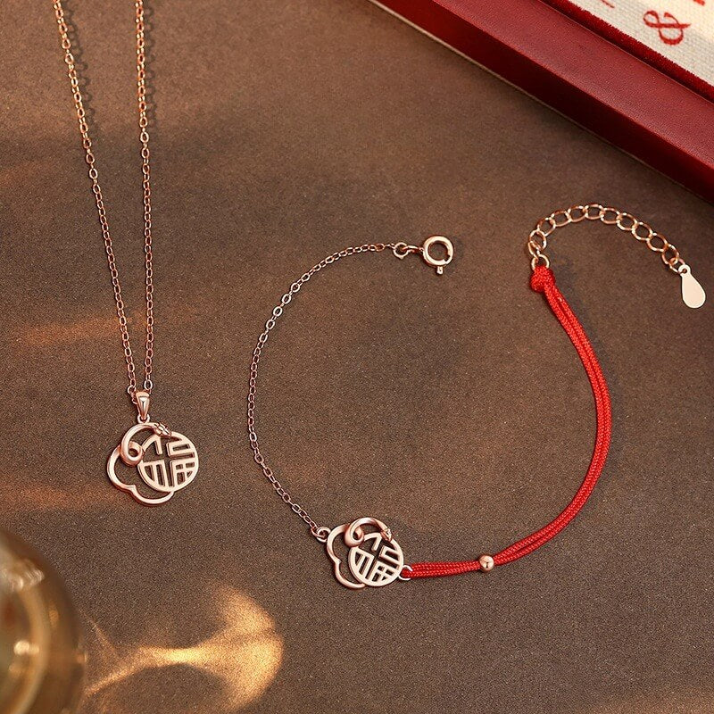 Zen Healing 925 Sterling Silver Snake Year Fu Character Good Luck Amulet Pendant Necklace