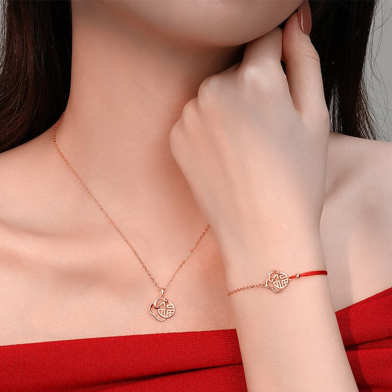 Zen Healing 925 Sterling Silver Snake Year Fu Character Good Luck Amulet Pendant Necklace