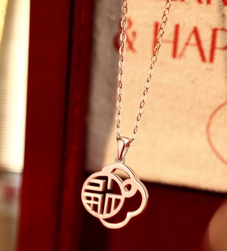 Zen Healing 925 Sterling Silver Snake Year Fu Character Good Luck Amulet Pendant Necklace