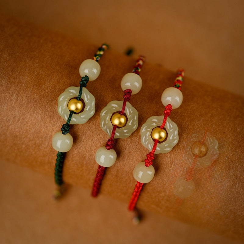 Zen Healing 999 Gold Bead Hetian Jade Möbius Strip Love & Harmony Braided Bracelet