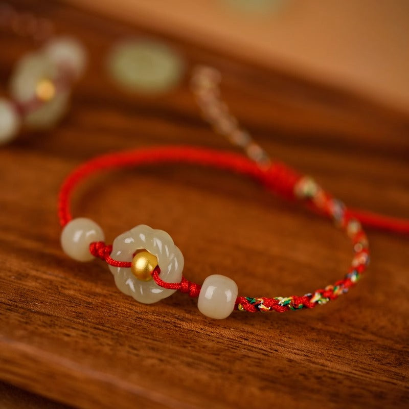 Zen Healing 999 Gold Bead Hetian Jade Möbius Strip Love & Harmony Braided Bracelet