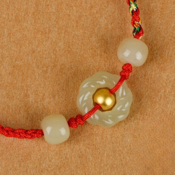 Zen Healing 999 Gold Bead Hetian Jade Möbius Strip Love & Harmony Braided Bracelet