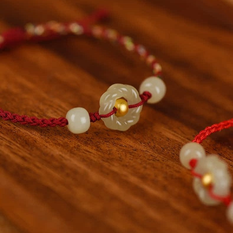 Zen Healing 999 Gold Bead Hetian Jade Möbius Strip Love & Harmony Braided Bracelet