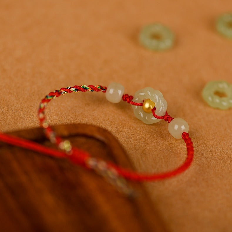 Zen Healing 999 Gold Bead Hetian Jade Möbius Strip Love & Harmony Braided Bracelet