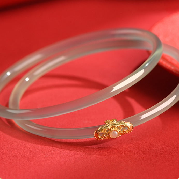 Zen Healing Agate Design Blessing Chime Bangle Bracelet