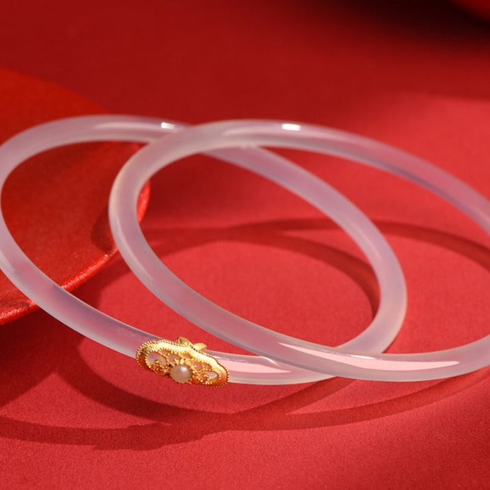 Zen Healing Agate Design Blessing Chime Bangle Bracelet