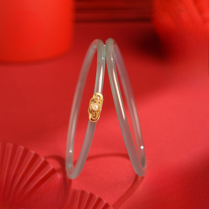 Zen Healing Agate Design Blessing Chime Bangle Bracelet