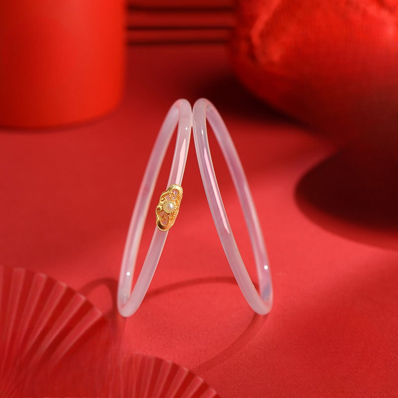 Zen Healing Agate Design Blessing Chime Bangle Bracelet
