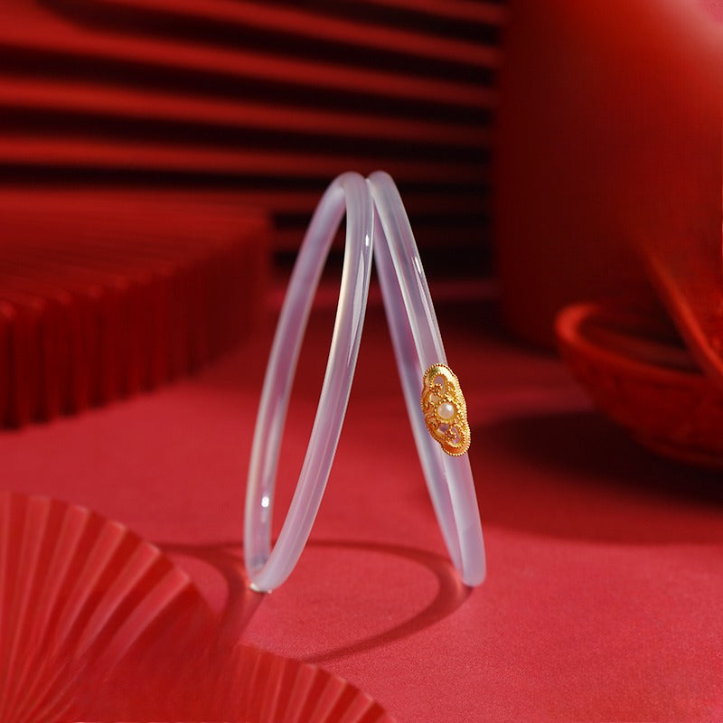 Zen Healing Agate Design Blessing Chime Bangle Bracelet