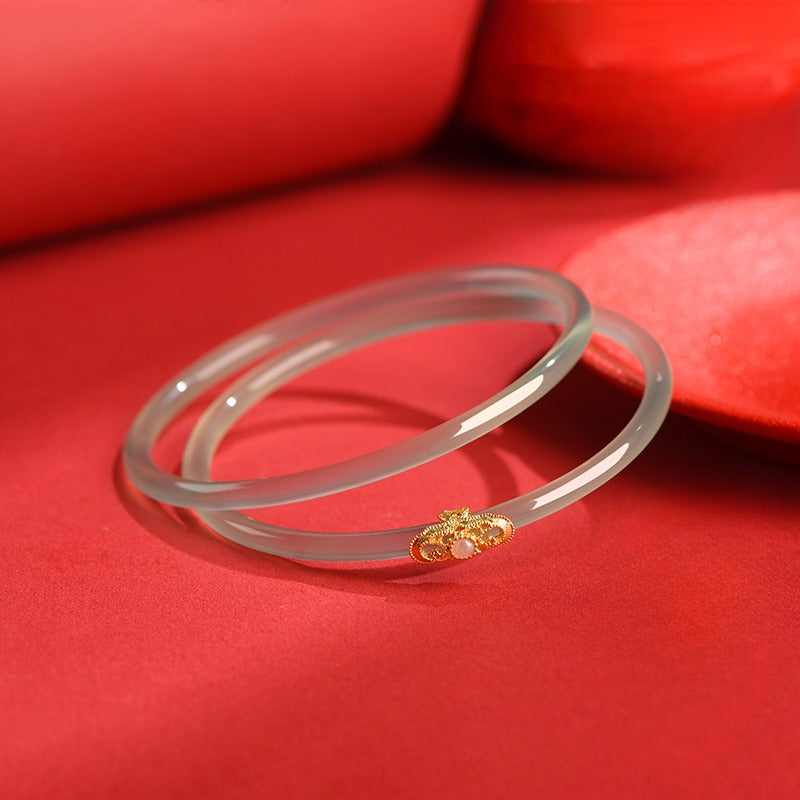 Zen Healing Agate Design Blessing Chime Bangle Bracelet