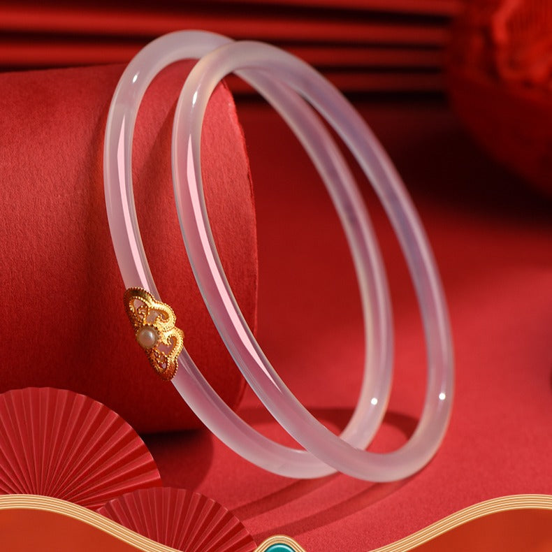 Zen Healing Agate Design Blessing Chime Bangle Bracelet