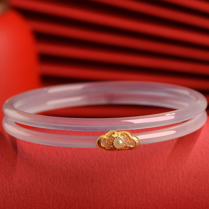 Zen Healing Agate Design Blessing Chime Bangle Bracelet
