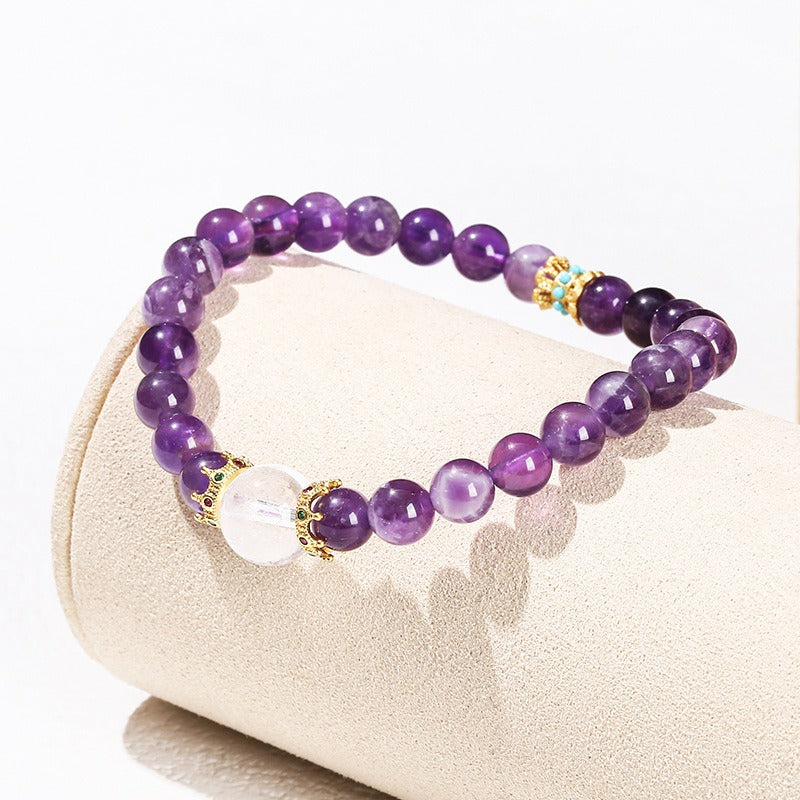 Zen Healing Amethyst Crystal Clear Quartz Prosperity Bracelet