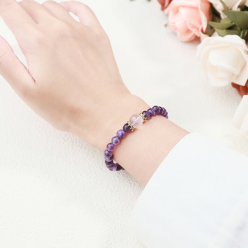 Zen Healing Amethyst Crystal Clear Quartz Prosperity Bracelet