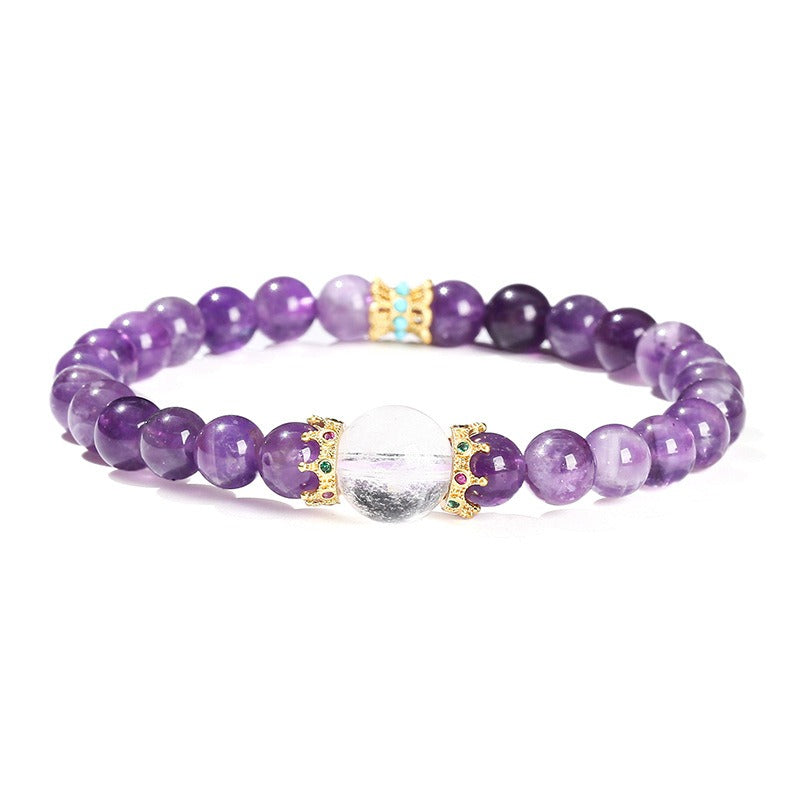 Zen Healing Amethyst Crystal Clear Quartz Prosperity Bracelet