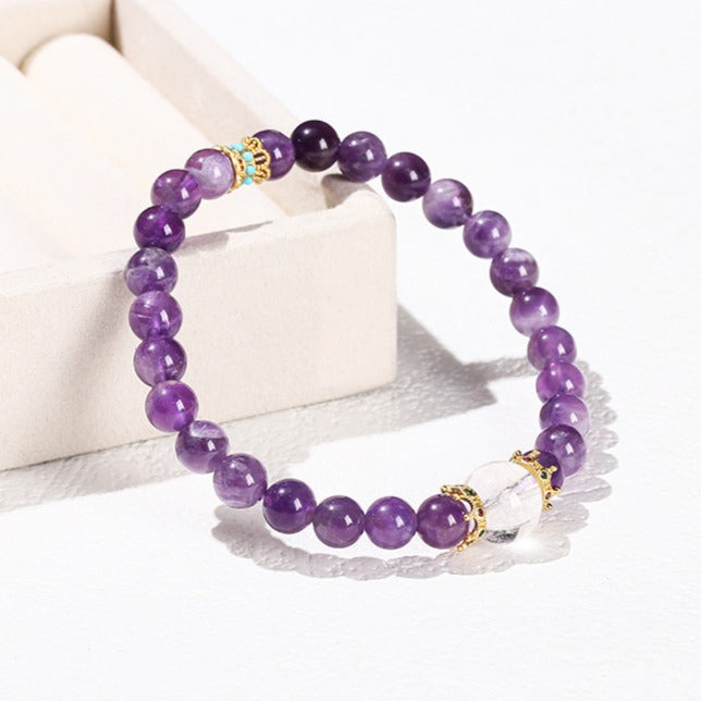 Zen Healing Amethyst Crystal Clear Quartz Prosperity Bracelet