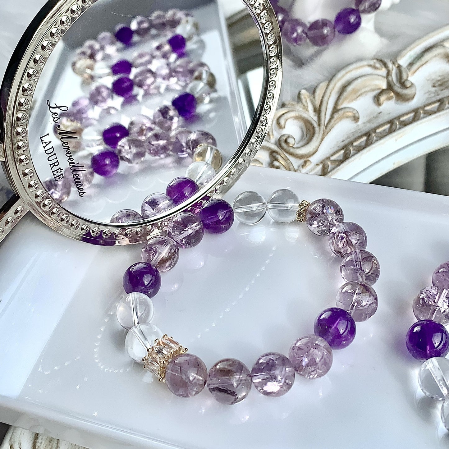 Zen Healing Amethyst Crystal Clear Quartz Wisdom Bracelet