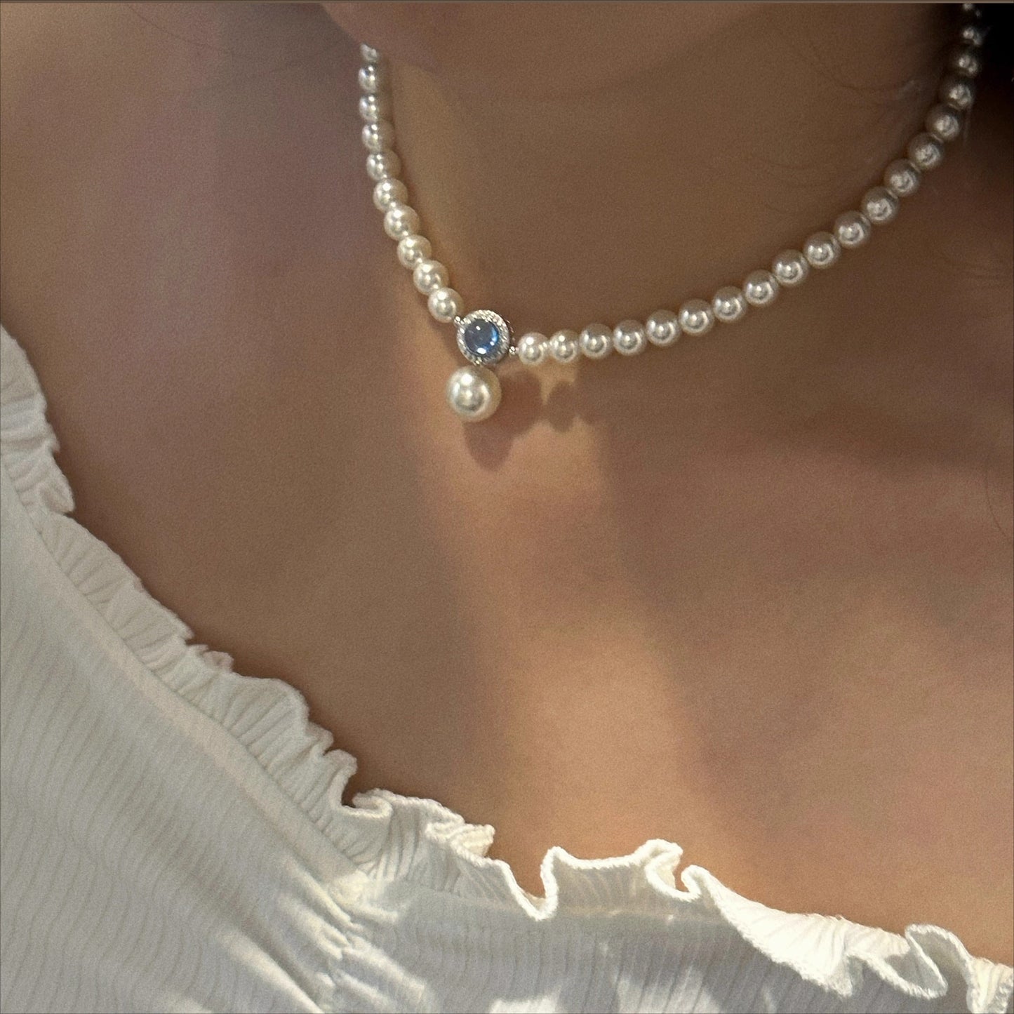 Zen Healing Aquamarine Pearl 925 Sterling Silver Healing Necklace