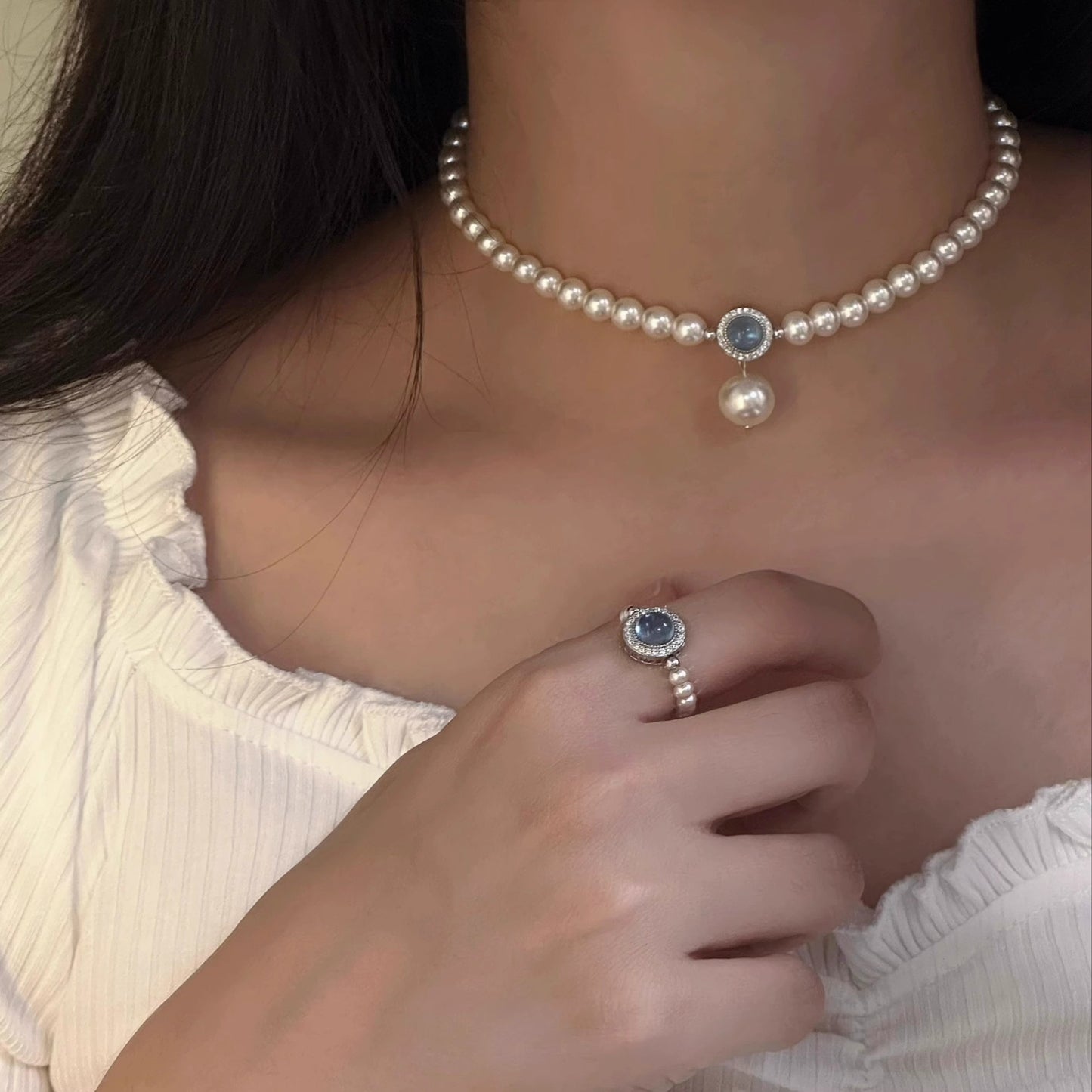 Zen Healing Aquamarine Pearl 925 Sterling Silver Healing Necklace