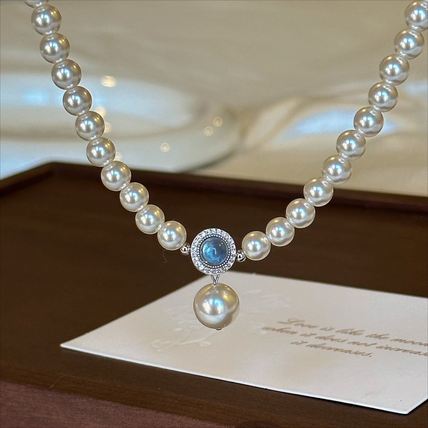 Zen Healing Aquamarine Pearl 925 Sterling Silver Healing Necklace