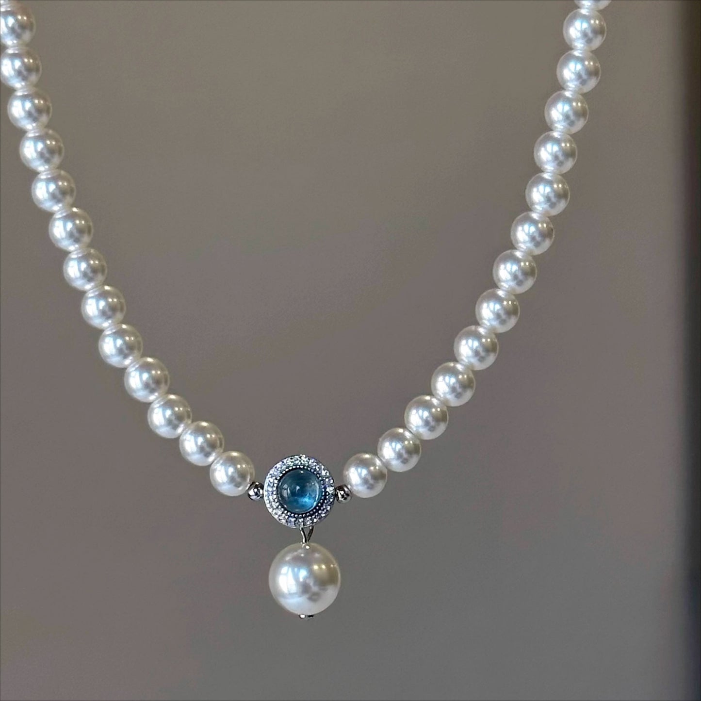 Zen Healing Aquamarine Pearl 925 Sterling Silver Healing Necklace