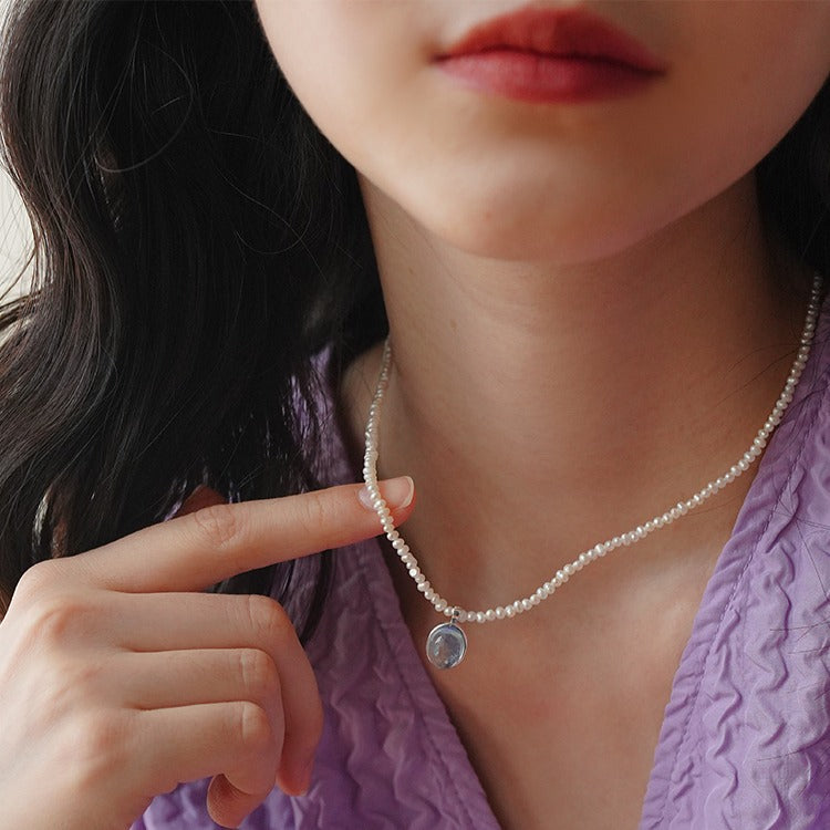 Zen Healing Aquamarine Pendant Peace Pearl Necklace
