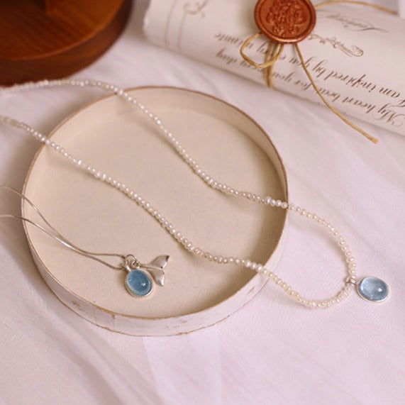 Zen Healing Aquamarine Pendant Peace Pearl Necklace