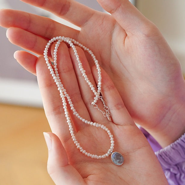 Zen Healing Aquamarine Pendant Peace Pearl Necklace