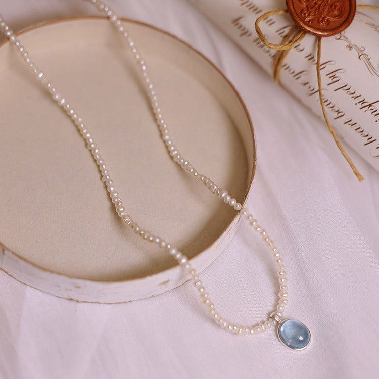 Zen Healing Aquamarine Pendant Peace Pearl Necklace