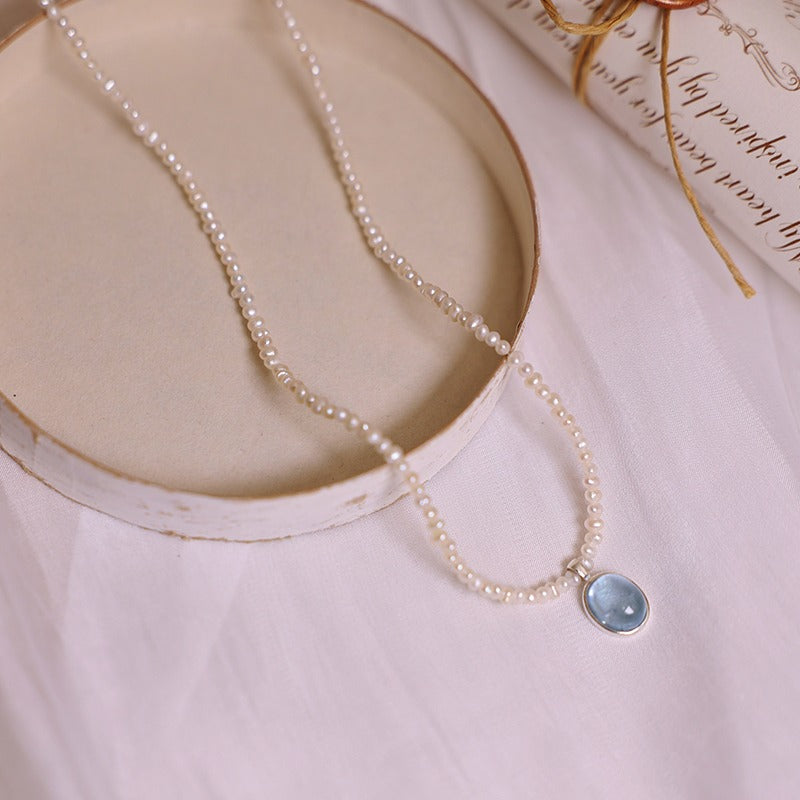 Zen Healing Aquamarine Pendant Peace Pearl Necklace
