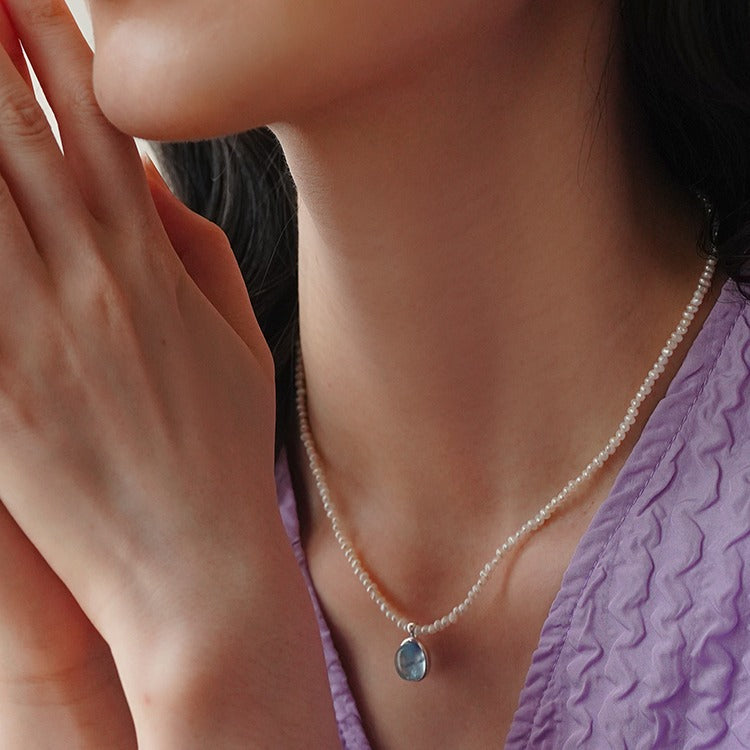 Zen Healing Aquamarine Pendant Peace Pearl Necklace