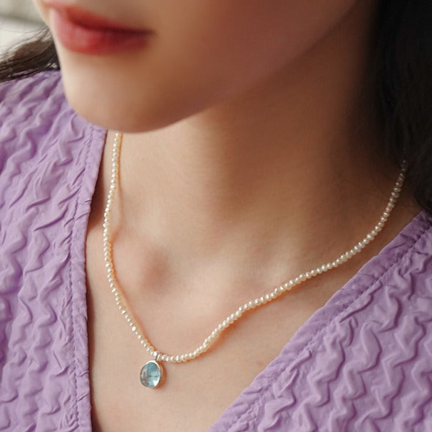 Zen Healing Aquamarine Pendant Peace Pearl Necklace