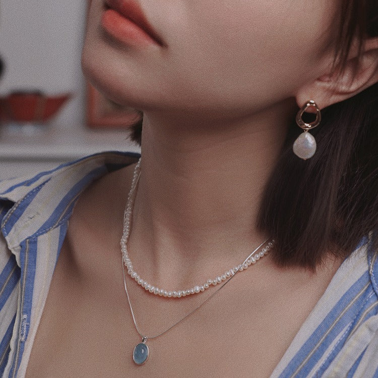 Zen Healing Aquamarine Pendant Peace Pearl Necklace