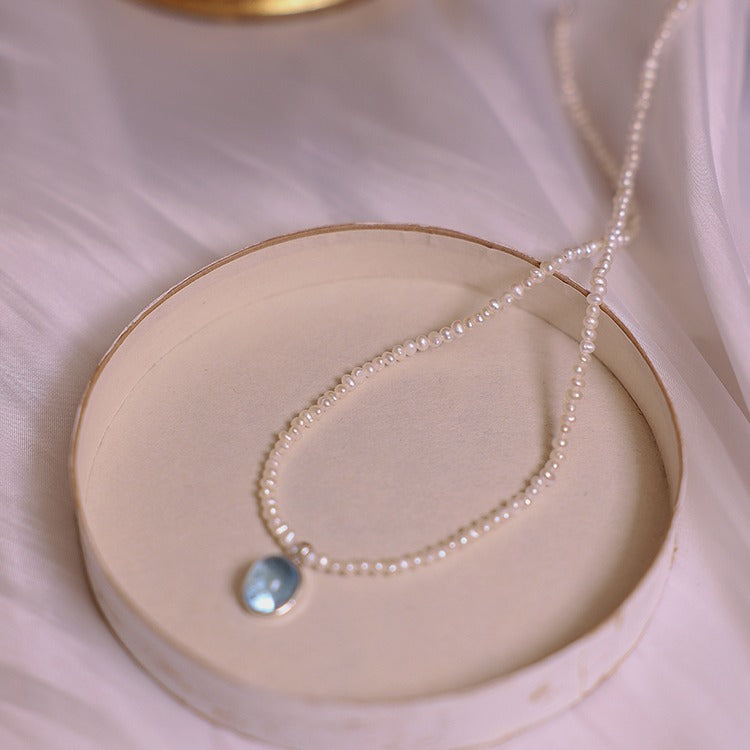 Zen Healing Aquamarine Pendant Peace Pearl Necklace