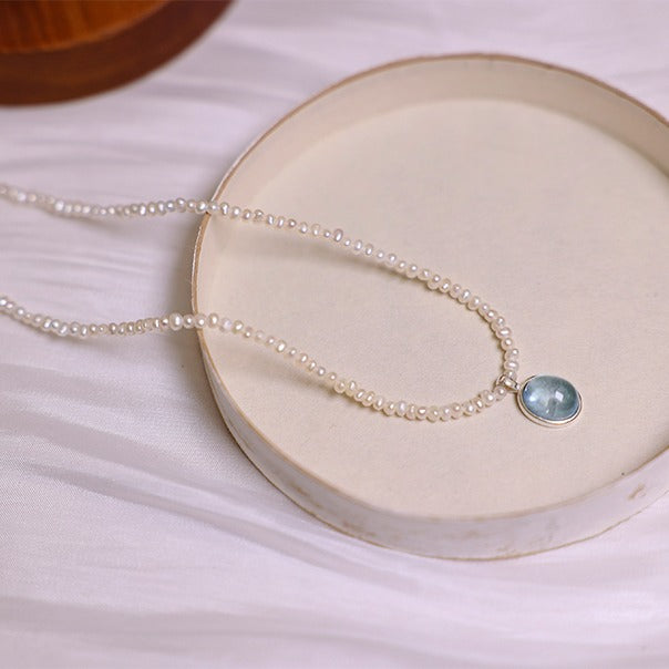 Zen Healing Aquamarine Pendant Peace Pearl Necklace
