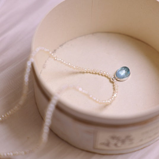 Zen Healing Aquamarine Pendant Peace Pearl Necklace