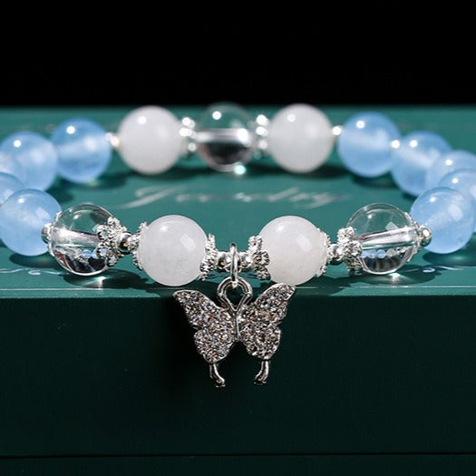 Zen Healing Blue Chalcedony & Pink Chalcedony Butterfly Transformation Bracelet