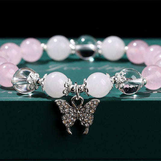 Zen Healing Blue Chalcedony & Pink Chalcedony Butterfly Transformation Bracelet