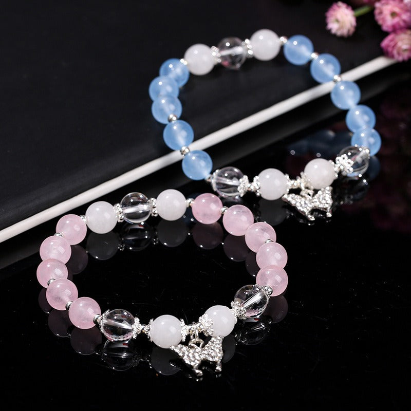 Zen Healing Blue Chalcedony & Pink Chalcedony Butterfly Transformation Bracelet