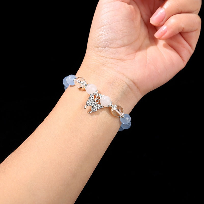 Zen Healing Blue Chalcedony & Pink Chalcedony Butterfly Transformation Bracelet