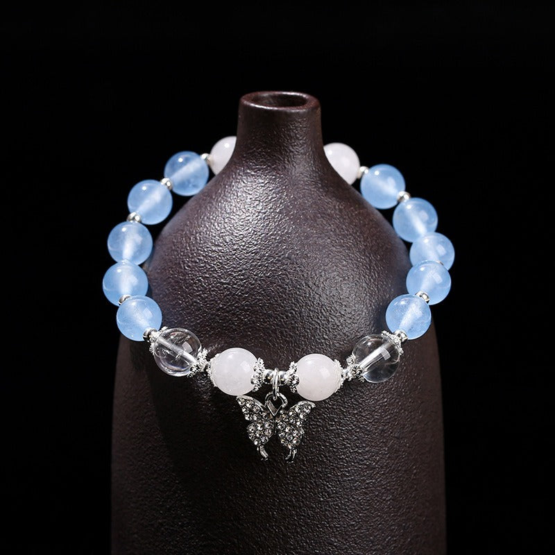 Zen Healing Blue Chalcedony & Pink Chalcedony Butterfly Transformation Bracelet
