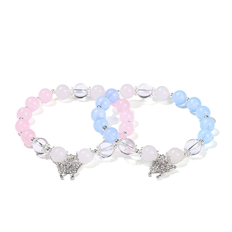 Zen Healing Blue Chalcedony & Pink Chalcedony Butterfly Transformation Bracelet